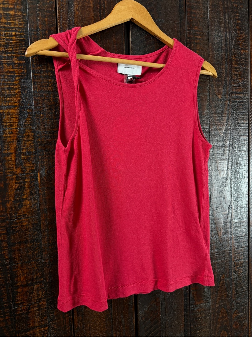Current/Elliott Linen Blend Knot-Shoulder Muscle Tank Top - Red